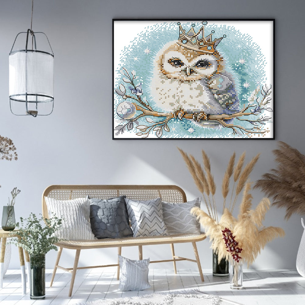 Crowned Owl - 14CT Stamped Cross Stitch 27*22CM(Joy Sunday)