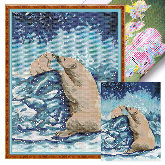 Polar Bear Mother And Child - 14CT Stamped Cross Stitch 28*38CM(Joy Sunday)