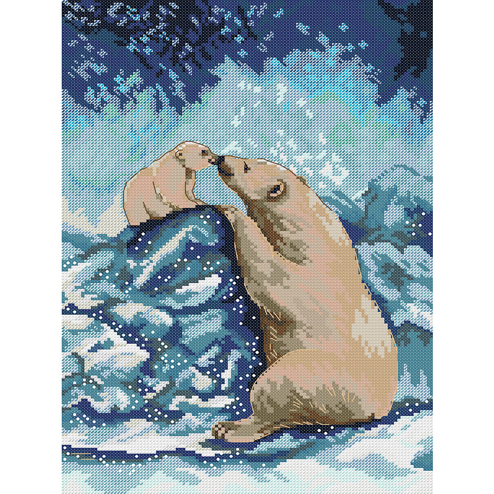 Polar Bear Mother And Child - 14CT Stamped Cross Stitch 28*38CM(Joy Sunday)