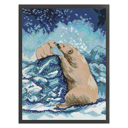 Polar Bear Mother And Child - 14CT Stamped Cross Stitch 28*38CM(Joy Sunday)