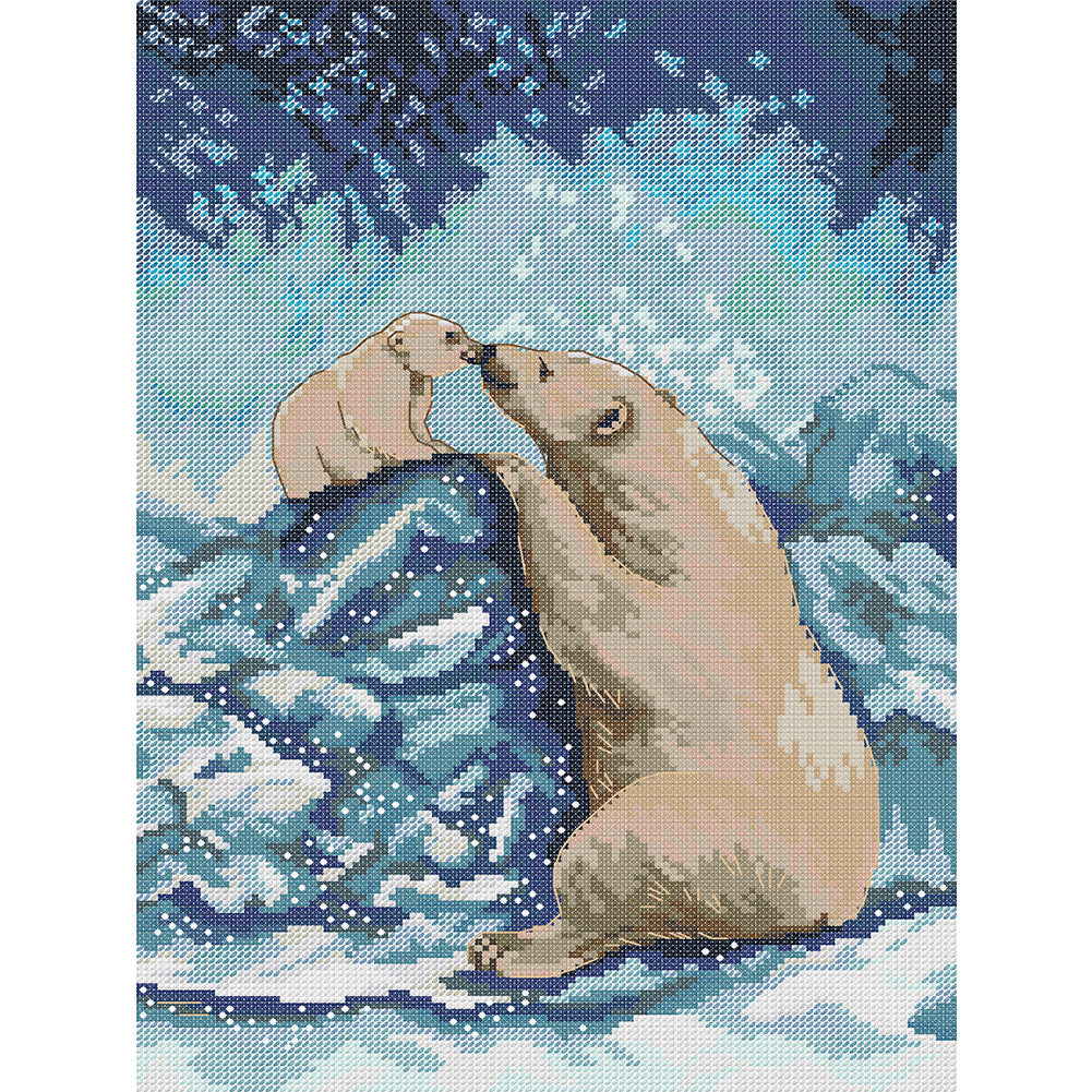 Polar Bear Mother And Child - 14CT Stamped Cross Stitch 28*38CM(Joy Sunday)
