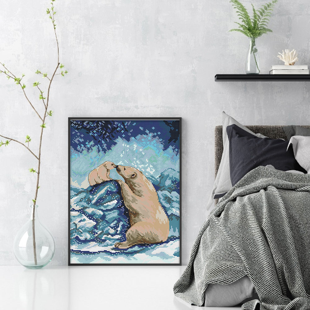 Polar Bear Mother And Child - 14CT Stamped Cross Stitch 28*38CM(Joy Sunday)
