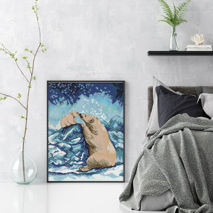 Polar Bear Mother And Child - 14CT Stamped Cross Stitch 28*38CM(Joy Sunday)