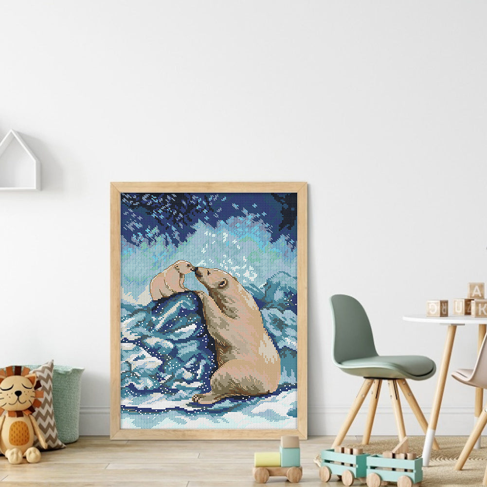 Polar Bear Mother And Child - 14CT Stamped Cross Stitch 28*38CM(Joy Sunday)