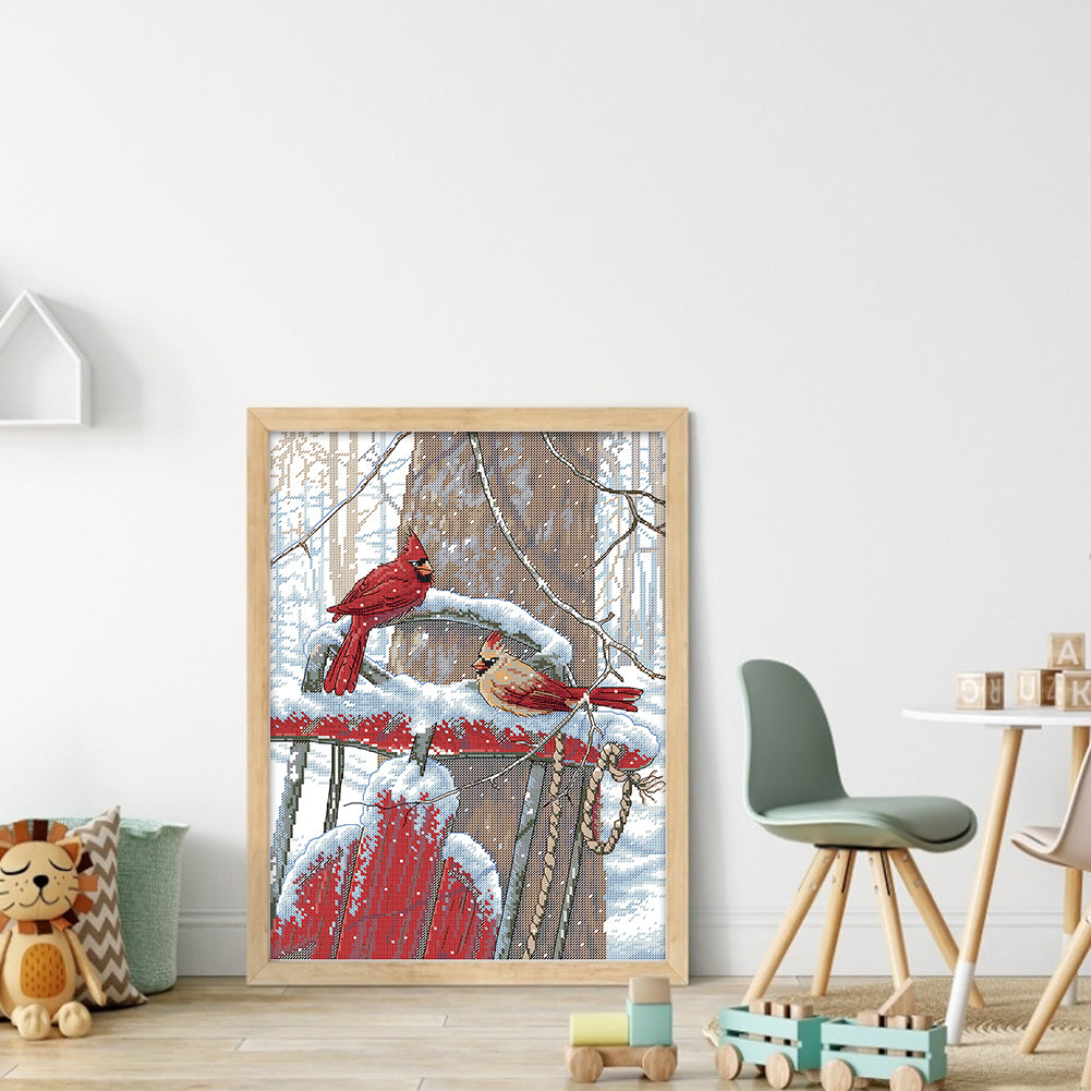 A Pair Of Snowbirds - 14CT Stamped Cross Stitch 33*44CM(Joy Sunday)