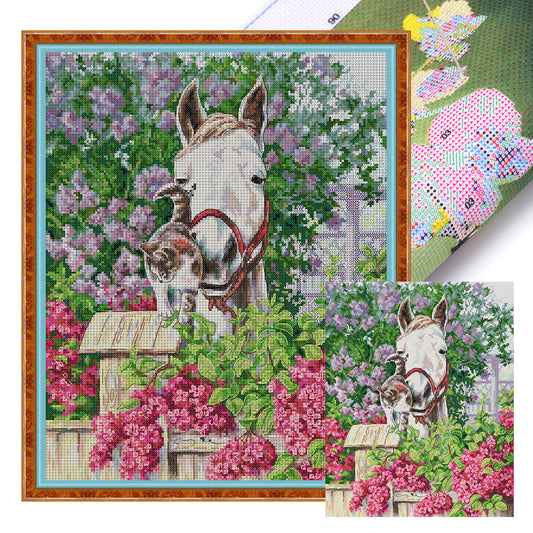 Pony And Cat - 14CT Stamped Cross Stitch 36*44CM(Joy Sunday)