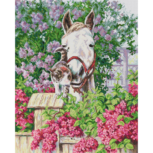 Pony And Cat - 14CT Stamped Cross Stitch 36*44CM(Joy Sunday)