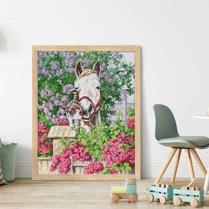 Pony And Cat - 14CT Stamped Cross Stitch 36*44CM(Joy Sunday)