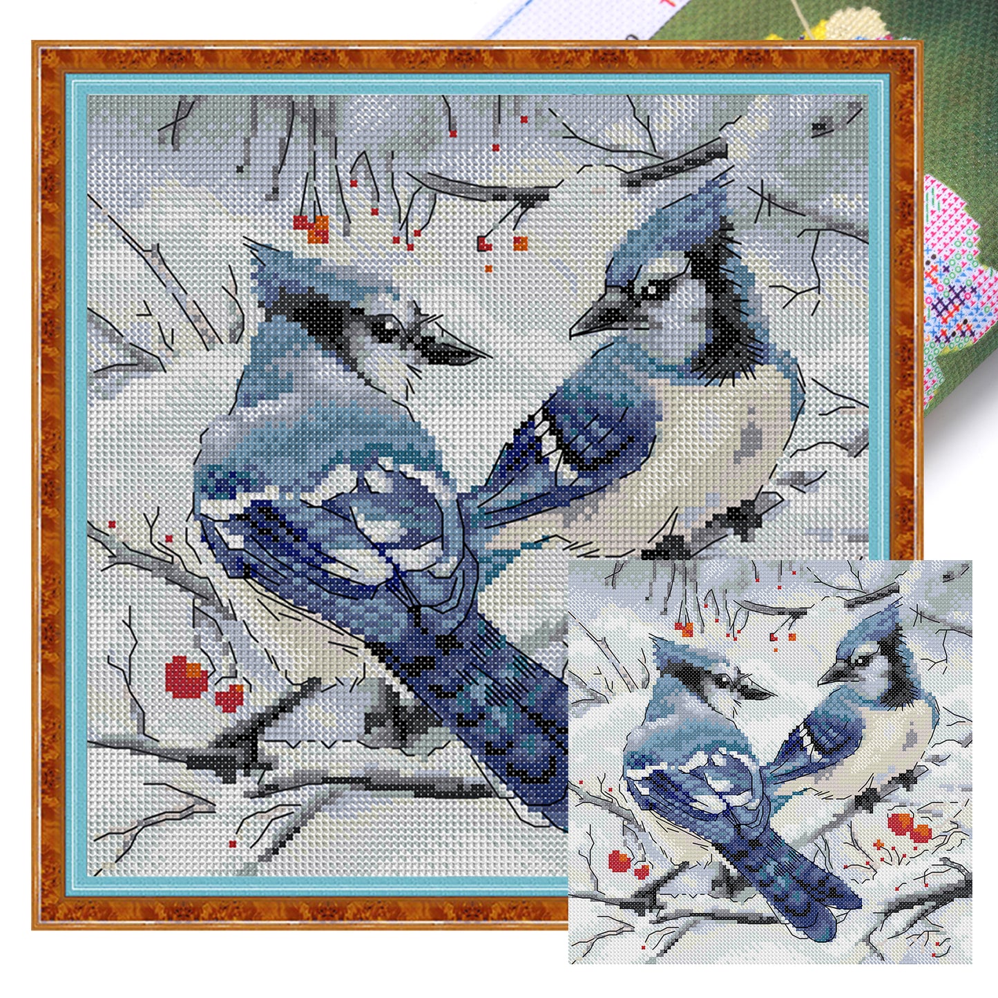 Two Bluebirds - 14CT Stamped Cross Stitch 27*27CM(Joy Sunday)