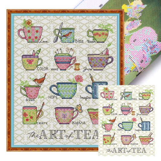 Art On A Teacup - 14CT Stamped Cross Stitch 30*38CM(Joy Sunday)