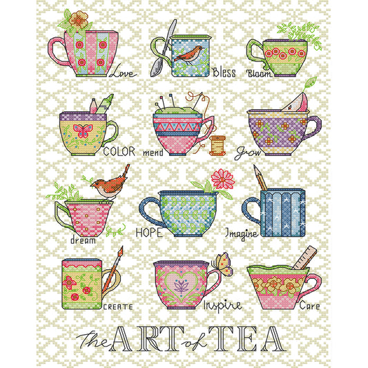 Art On A Teacup - 14CT Stamped Cross Stitch 30*38CM(Joy Sunday)