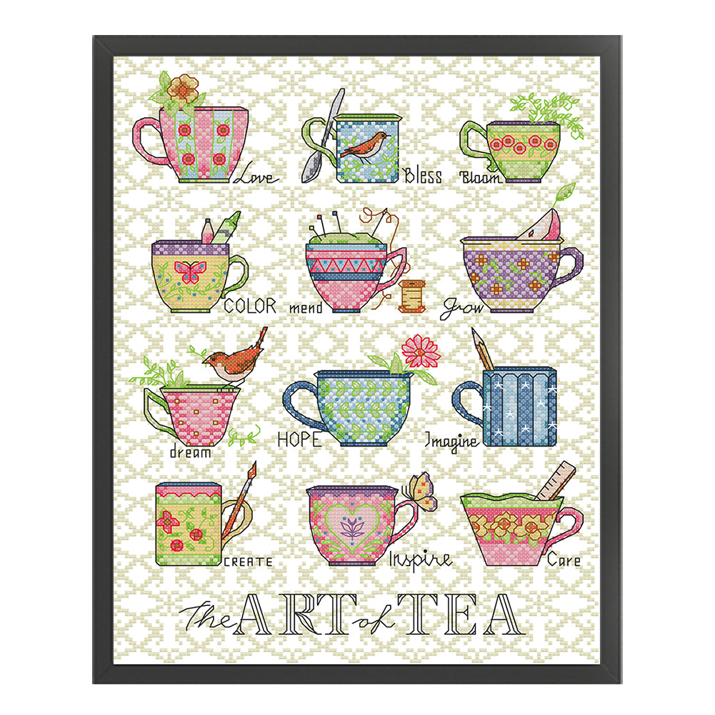 Art On A Teacup - 14CT Stamped Cross Stitch 30*38CM(Joy Sunday)
