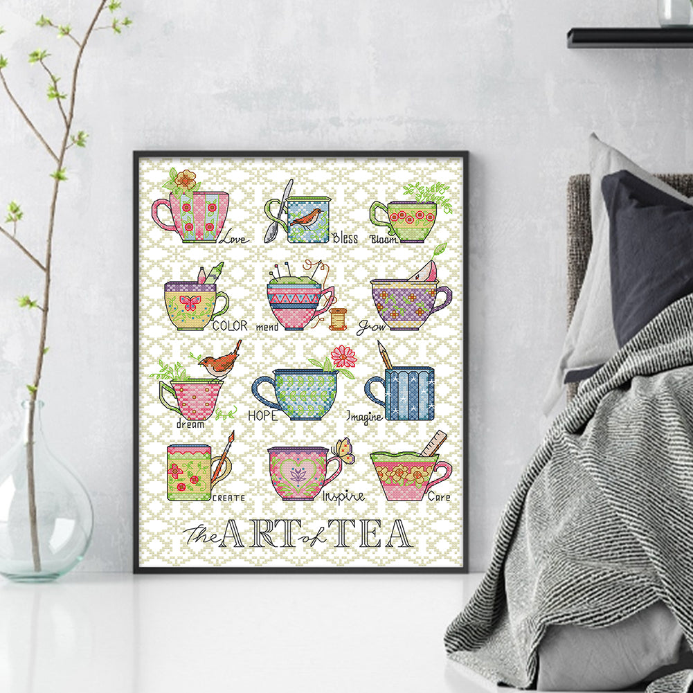 Art On A Teacup - 14CT Stamped Cross Stitch 30*38CM(Joy Sunday)