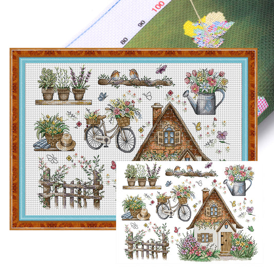 Spring Cottage - 14CT Stamped Cross Stitch 62*44CM(Joy Sunday)