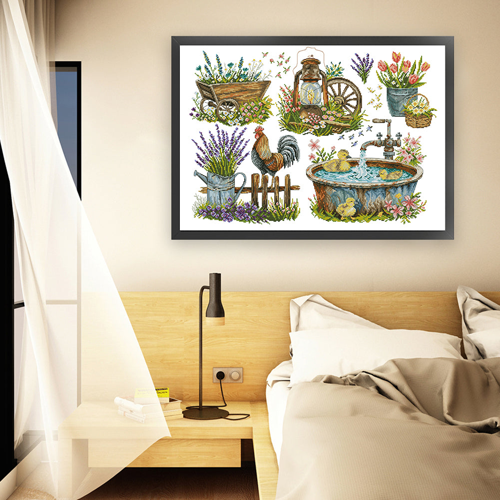 Garden Accessories - 14CT Stamped Cross Stitch 62*47CM(Joy Sunday)