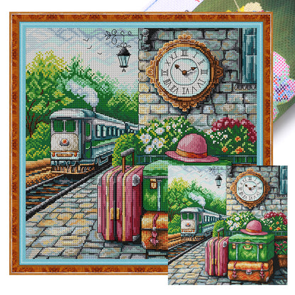 Train Journey - 14CT Stamped Cross Stitch 36*36CM(Joy Sunday)