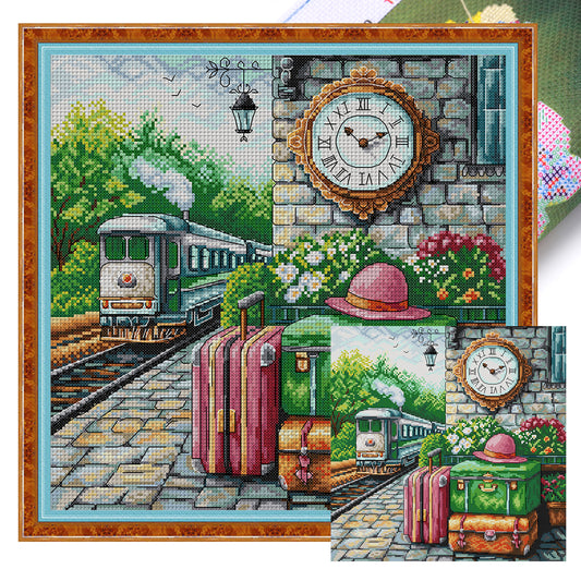 Train Journey - 14CT Stamped Cross Stitch 36*36CM(Joy Sunday)