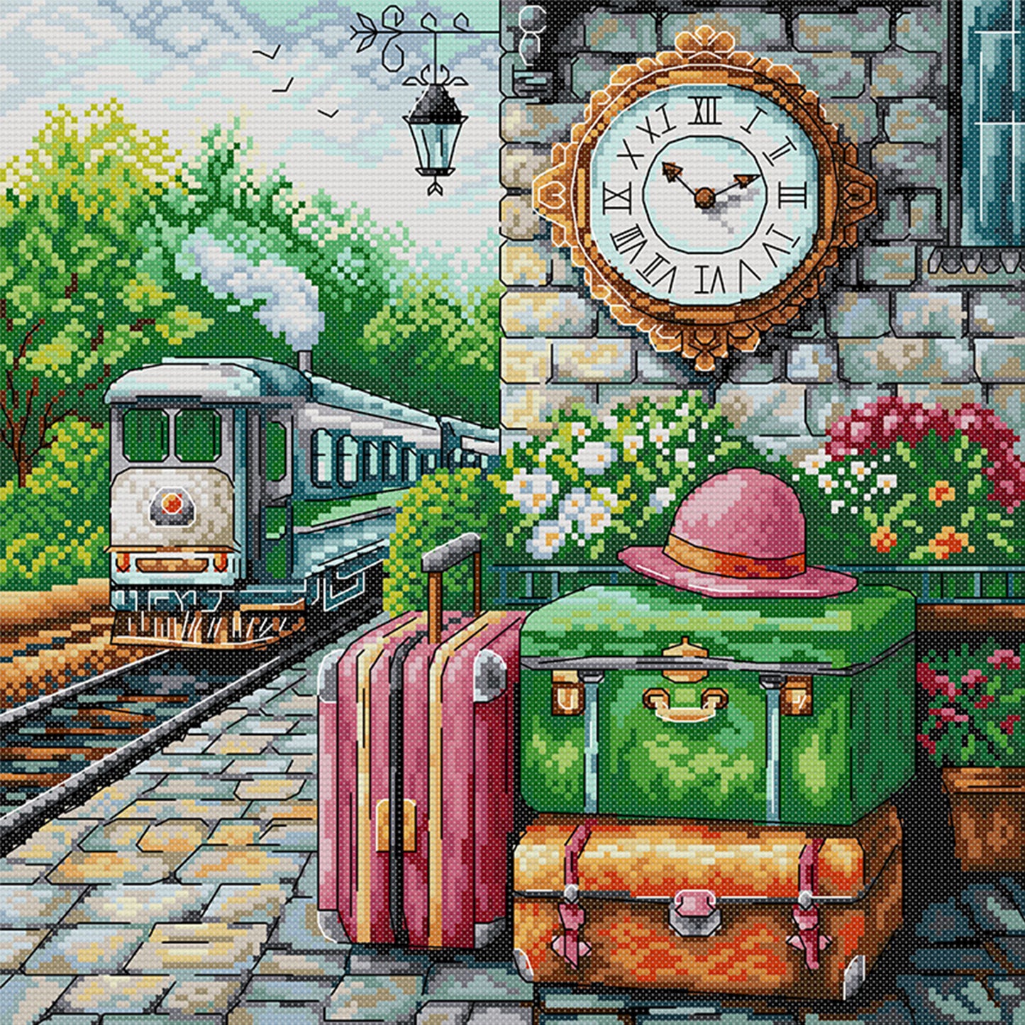 Train Journey - 14CT Stamped Cross Stitch 36*36CM(Joy Sunday)