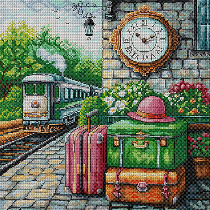Train Journey - 14CT Stamped Cross Stitch 36*36CM(Joy Sunday)
