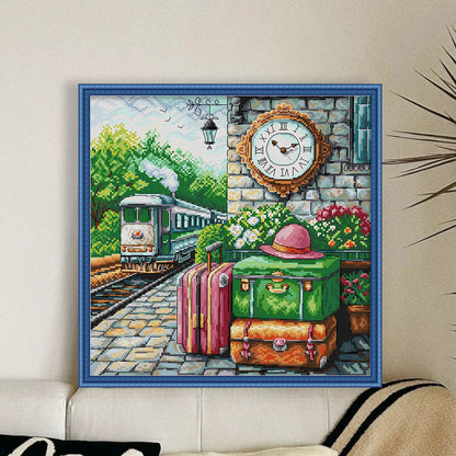 Train Journey - 14CT Stamped Cross Stitch 36*36CM(Joy Sunday)