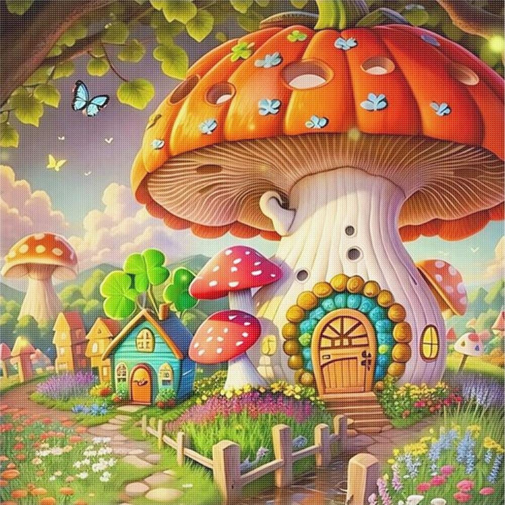 Mushroom House - 16CT Stamped Cross Stitch 40*40CM