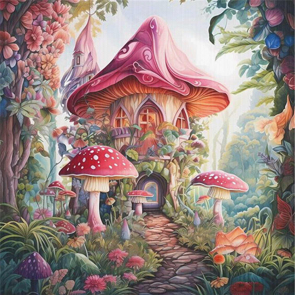 Mushroom House - 16CT Stamped Cross Stitch 40*40CM