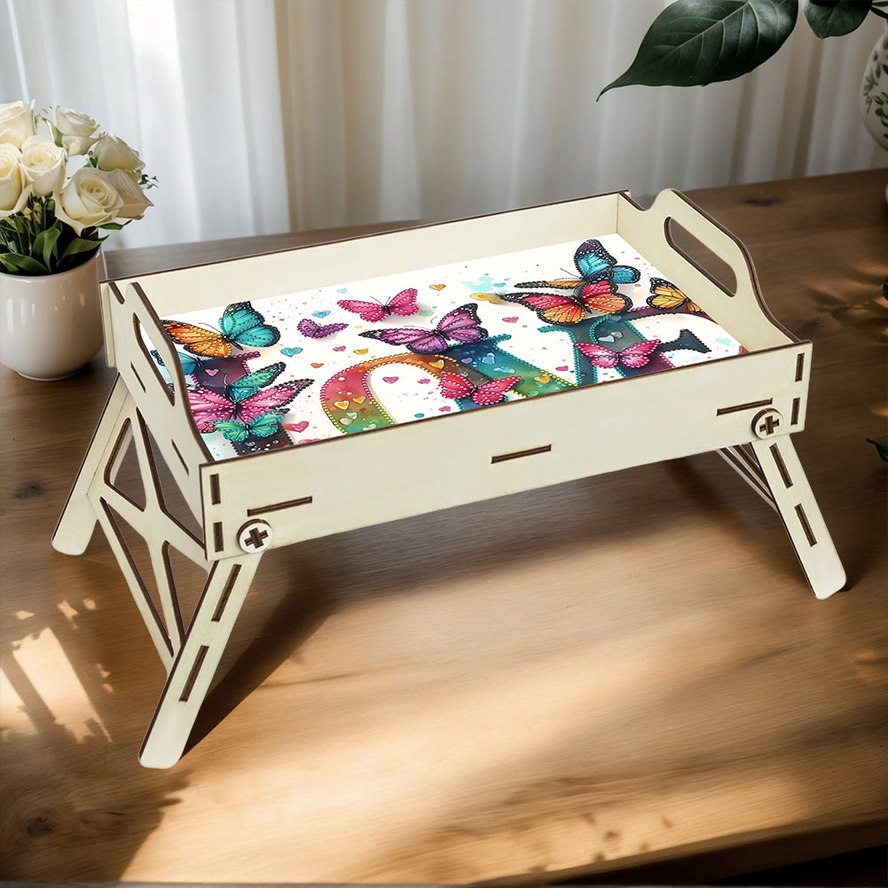 DIY Diamond Painted Dining Plate with Handle Wooden Food Tray Home Decor Gift
