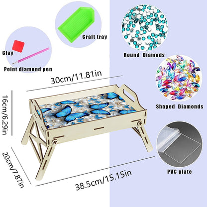 5D DIY Butterfly Diamond Painting Wooden Serving Tray with Handle for Home Decor