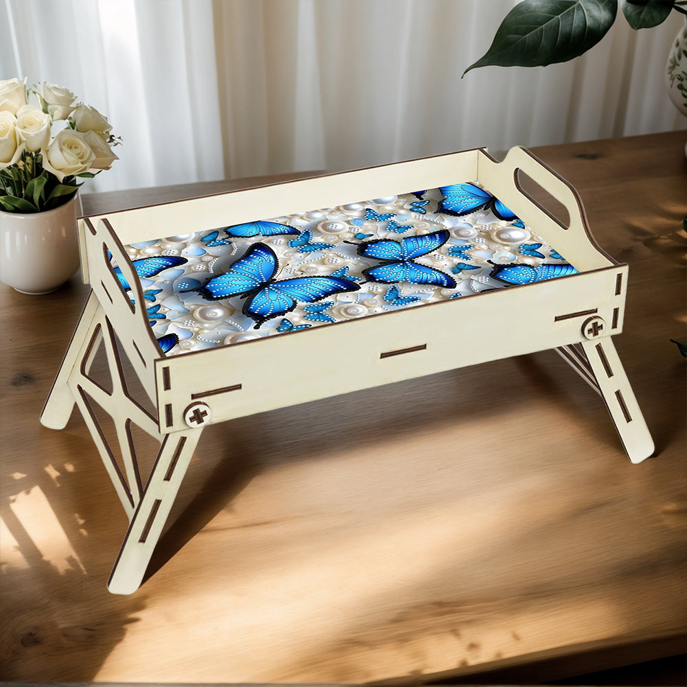 DIY Diamond Painted Dining Plate with Handle Wooden Food Tray Home Decor Gift