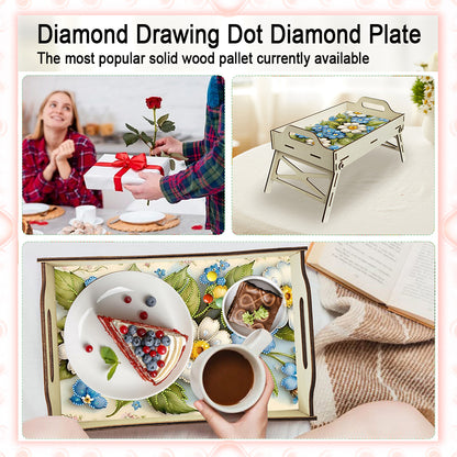 DIY Diamond Painted Dining Plate with Handle Wooden Food Tray Home Decor Gift