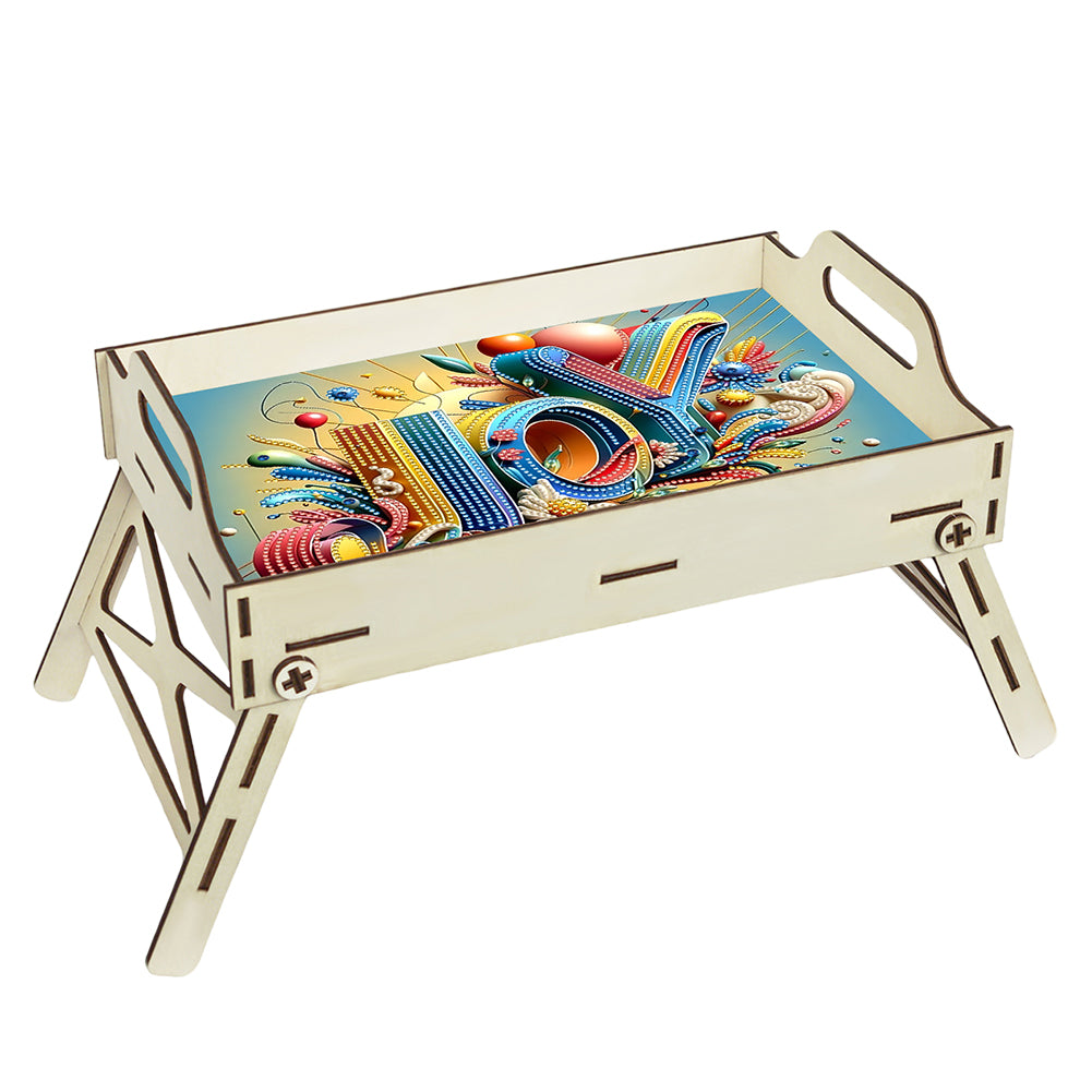 DIY Diamond Painted Dining Plate with Handle Wooden Food Tray Home Decor Gift