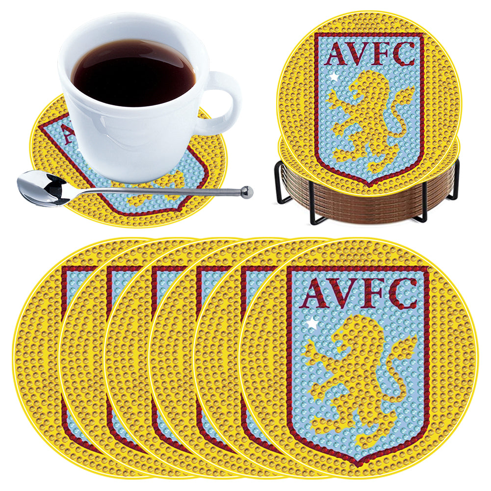 6pcs Aston Villa FC DIY Diamond Painting Coasters Kits with Holder for Adult