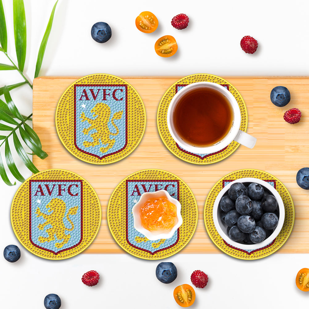6pcs Aston Villa FC DIY Diamond Painting Coasters Kits with Holder for Adult