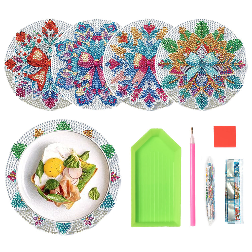 4 PCS Christmas Snowflake Diamond Painting Placemat Kit for Home Kitchen Parties