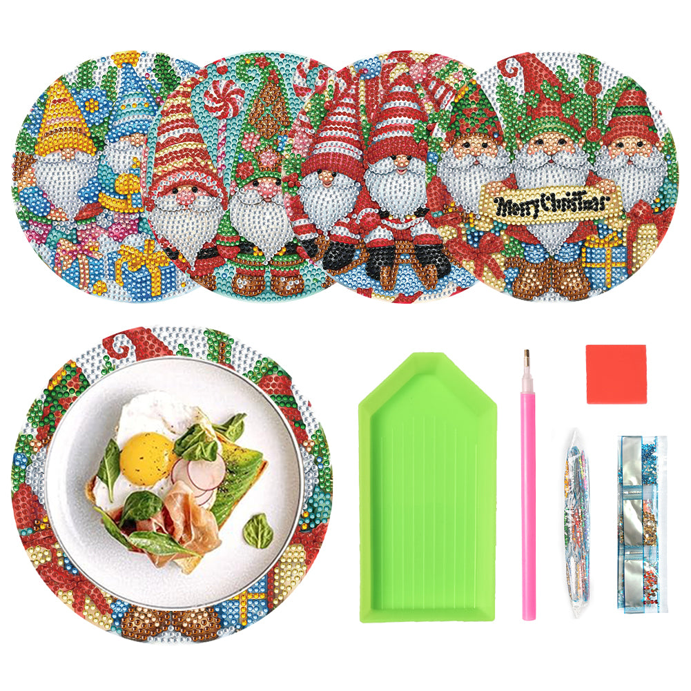 4 PCS Christmas Gnome Diamond Painting Placemat Kit for Home Kitchen Parties
