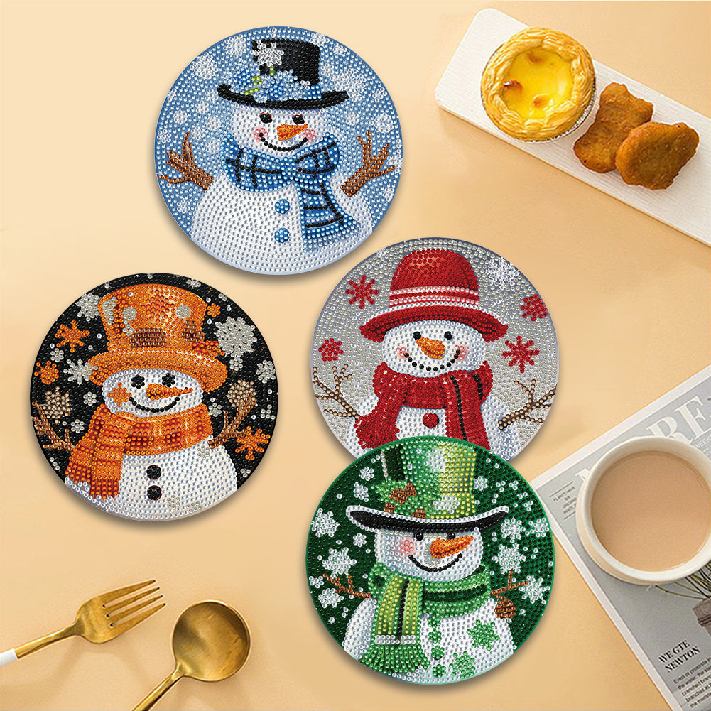 4 PCS Christmas Snowman Diamond Painting Placemat Kit for Home Kitchen Parties