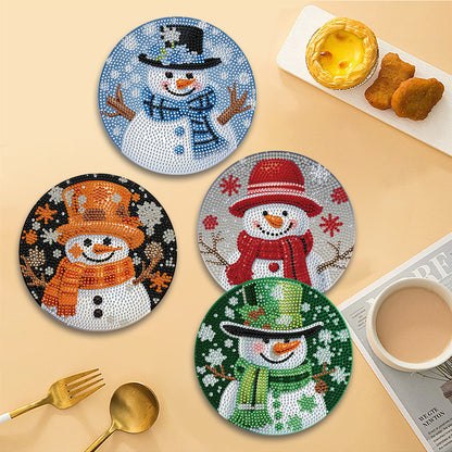 4 PCS Christmas Snowman Diamond Painting Placemat Kit for Home Kitchen Parties