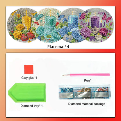 4 PCS Christmas Candle Diamond Painting Placemat Kit for Home Kitchen Parties