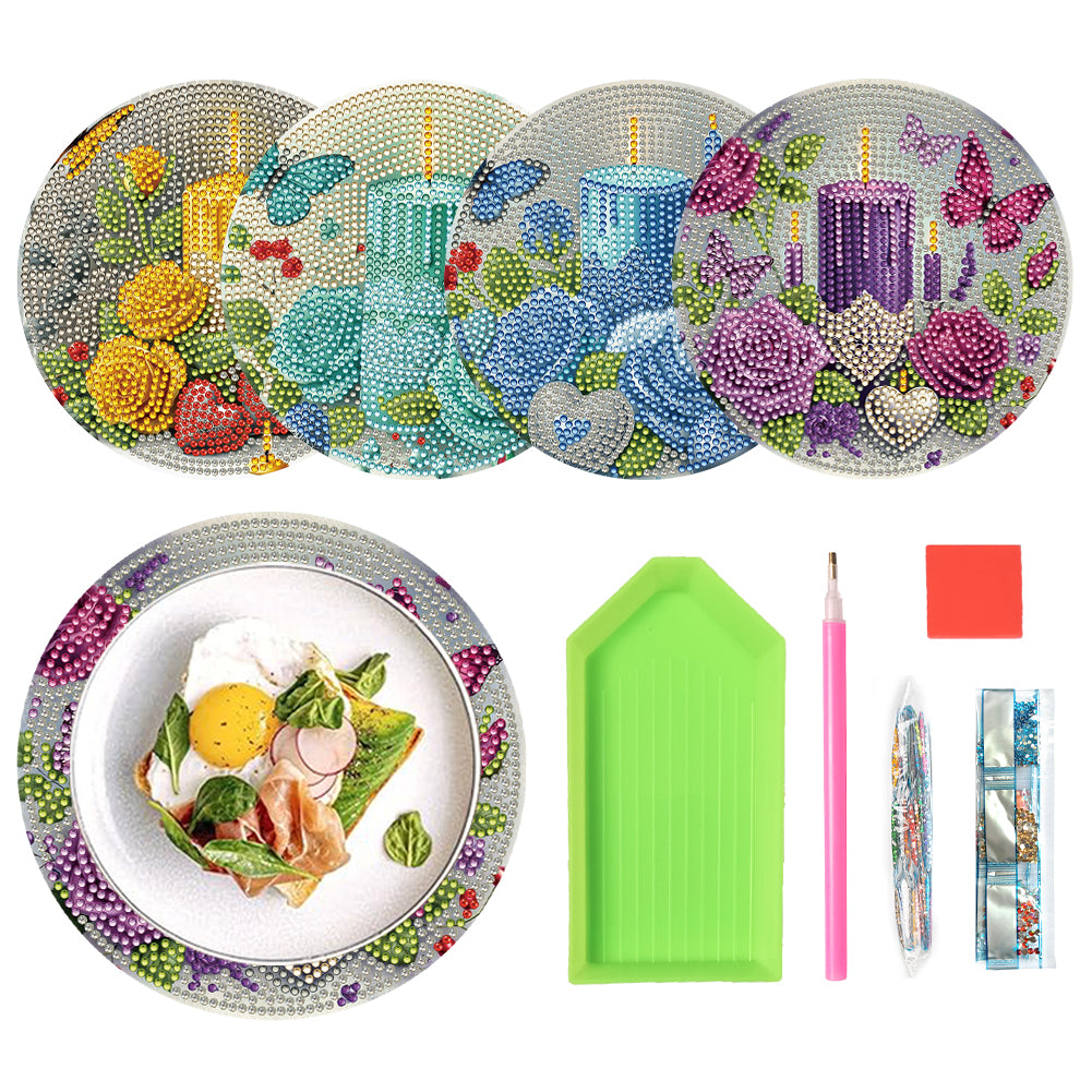 4 PCS Christmas Candle Diamond Painting Placemat Kit for Home Kitchen Parties