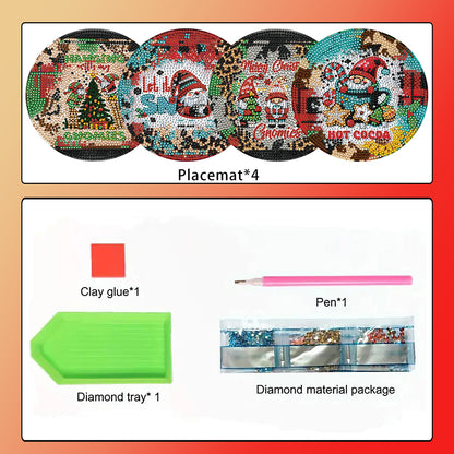 4pcs Christmas Diamond Art Coasters Kits for Home Party and Holiday Decorations