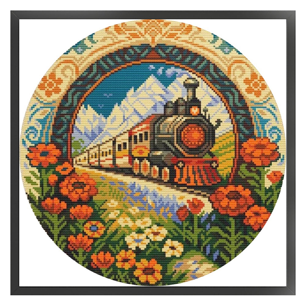 Train - 18CT Stamped Cross Stitch 25*25CM