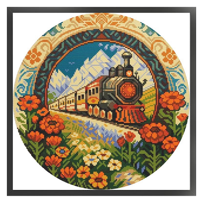 Train - 18CT Stamped Cross Stitch 25*25CM