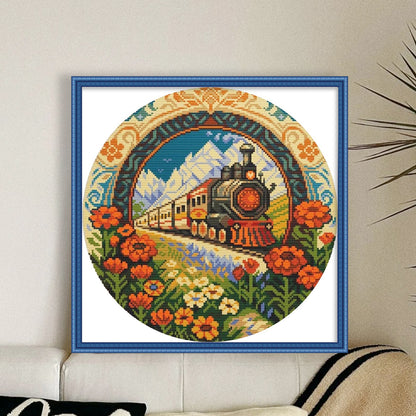 Train - 18CT Stamped Cross Stitch 25*25CM