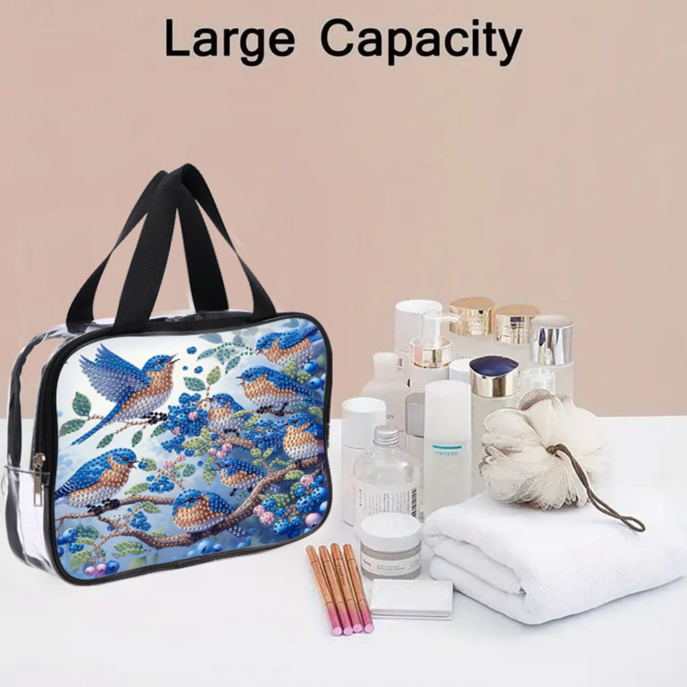 DIY Bluebird Diamond Painting Bling Rhinestone Makeup Bag Large Storage Bag
