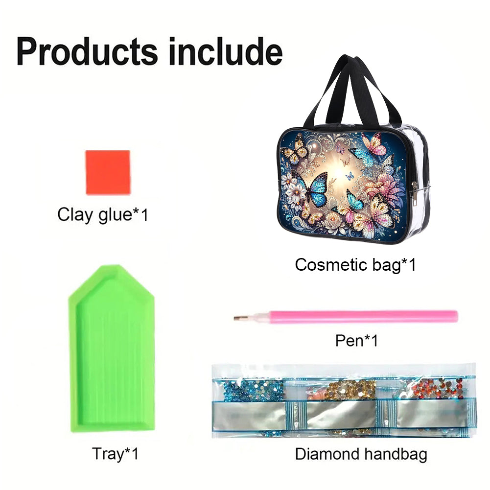 DIY Butterfly Diamond Painting Bling Rhinestone Makeup Bag Large Storage Bag