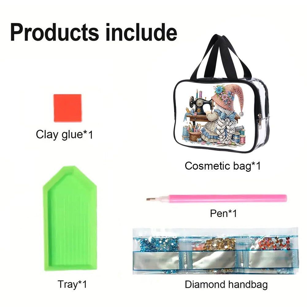 DIY Sewing Machine Diamond Painting Bling Rhinestone Makeup Bag Storage Bag