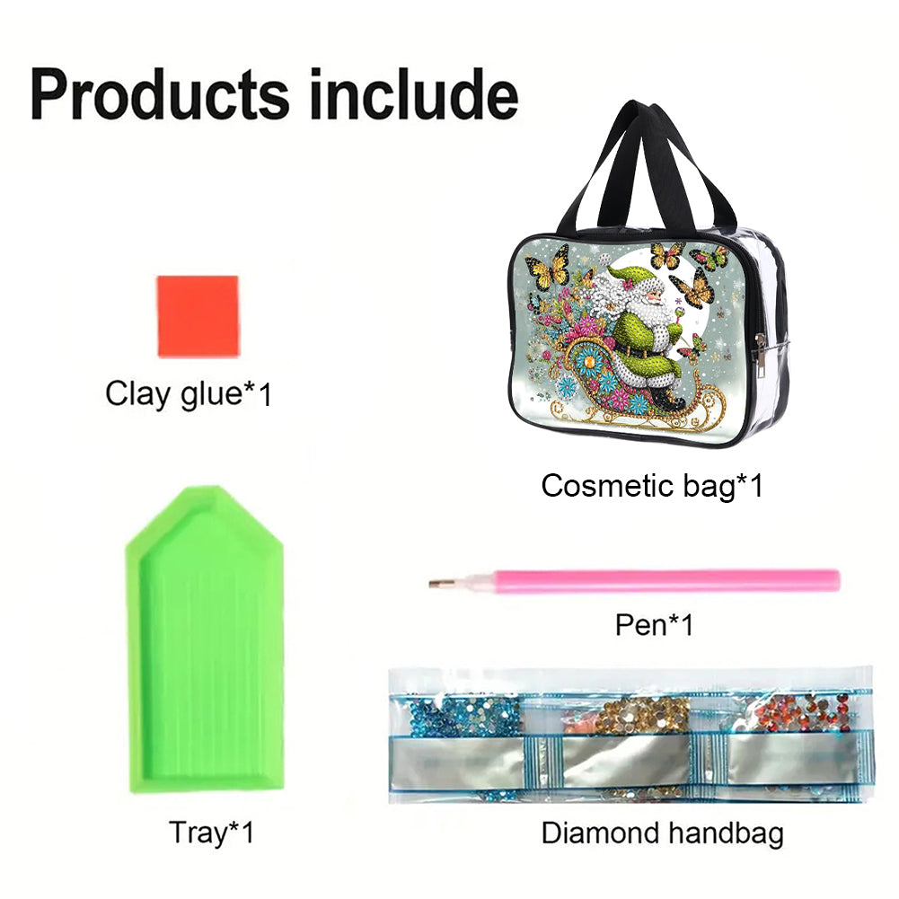 DIY Santa Claus Diamond Painting Bling Rhinestone Makeup Bag Large Storage Bag Christmas