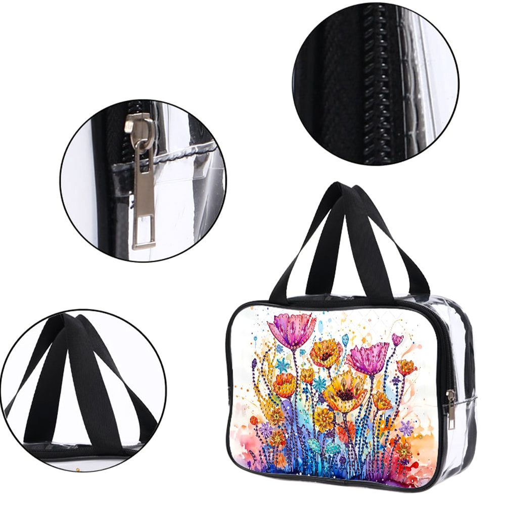 DIY Flower Diamond Painting Bling Rhinestone Makeup Bag Large Storage Bag