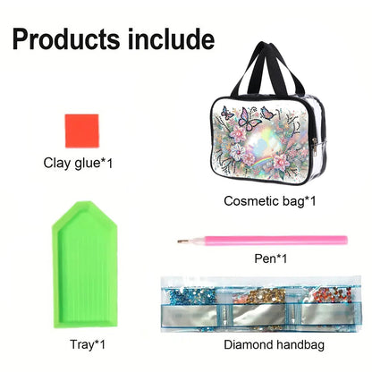 DIY Flower Butterfly Diamond Painting Bling Rhinestone Makeup Bag Storage Bag