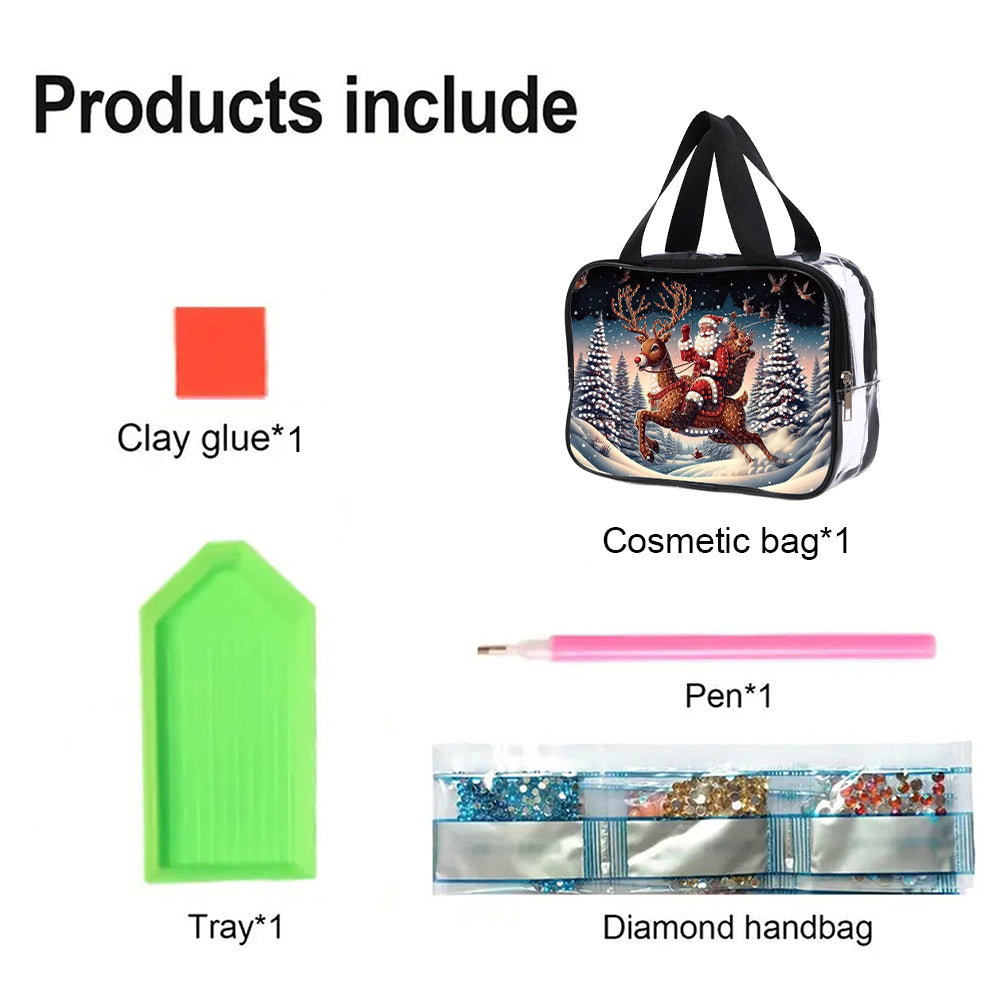 DIY Santa Claus Diamond Painting Bling Rhinestone Makeup Bag Large Storage Bag Christmas